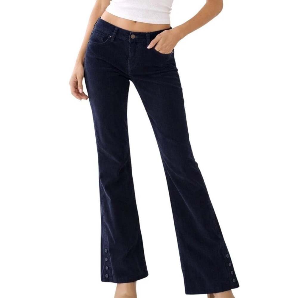 Pilcro and the Letterpress Fit Stet Size 30 Navy Corduroy Button Flare Leg Pants